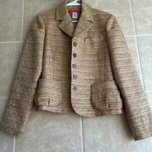 Anne Klein Tweed Blazer Jacket Size 8 Brown Multicolor Fall Workwear Office